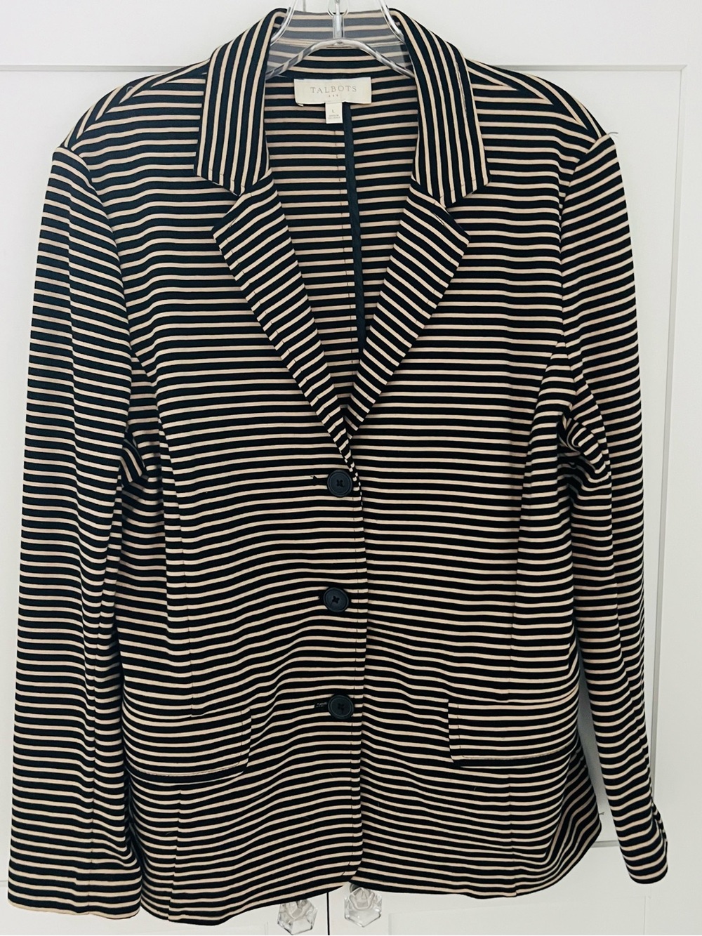 Talbots Black and Cream Striped Knit Cardigan